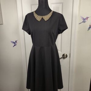 Chic Black Fit & Flare Dress with Beaded Collar Preppy RegencyCore Cocktail XL